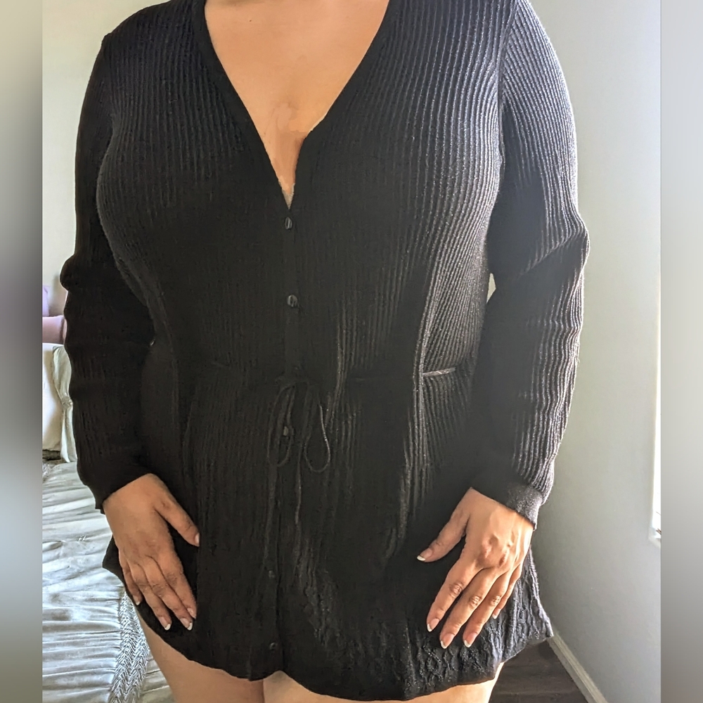 Daisy Fuentes Women Glittery Sweater Cardigan Cinch Waist
